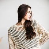 Crochet Long Sleeve Top for Women in Natural