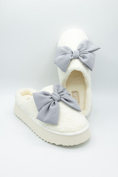 MIA Platform Bow Slippers for Women in Light Blue Grey