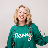 1897 Active Merry Patch Embroidered Fleece Sweatshirt for Women in Kelly Green