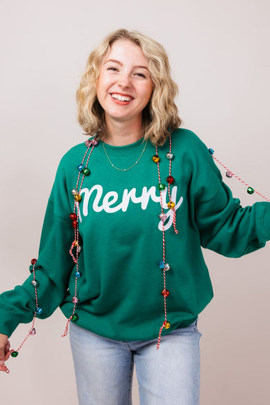 1897 Active Merry Patch Embroidered Fleece Sweatshirt for Women in Kelly Green