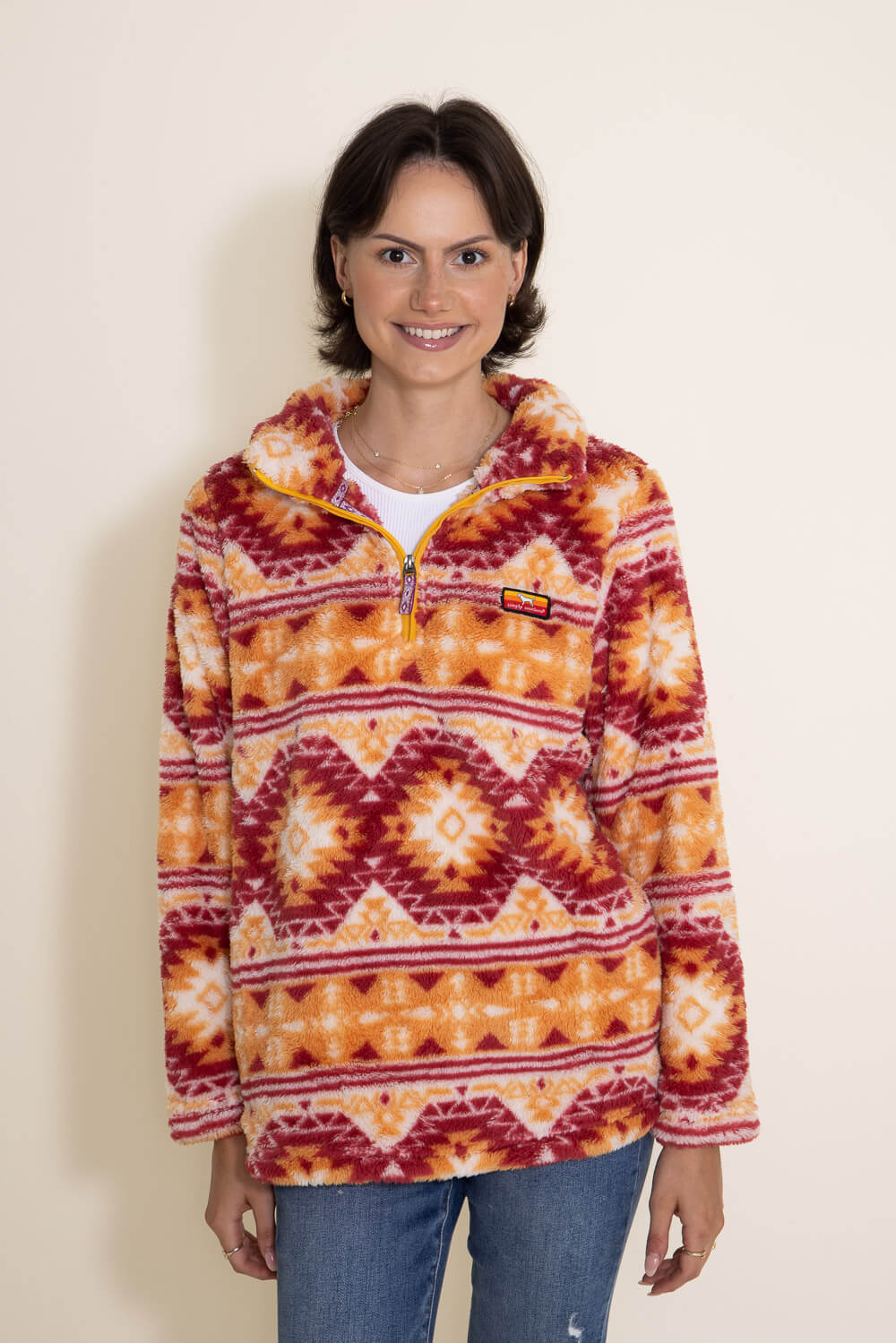 Simply Southern Classic Sherpa Zip Pullover for Women in Aztec