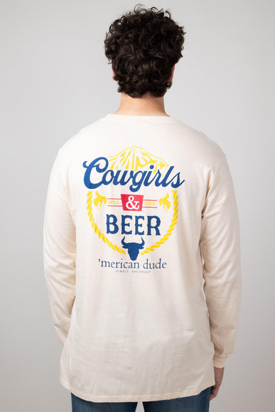 Simply Southern Long Sleeve Cowgirls & Beer T-Shirt for Men in Beige