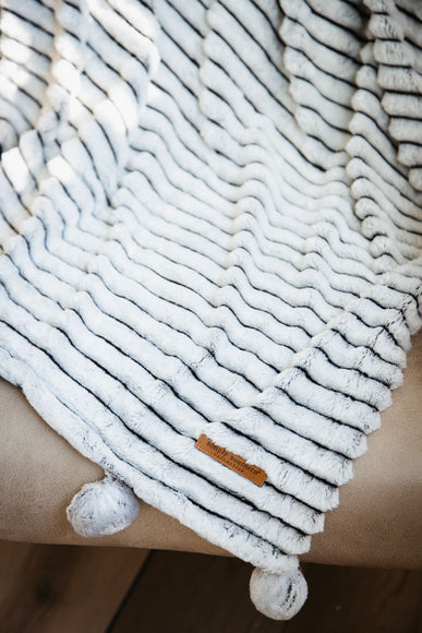 Simply Southern Luxe Pom Pom Throw Blanket in Pavement Grey