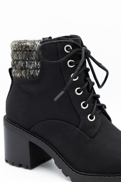 Soda Henry Knit Ankle Lace Up Booties for Women in Black