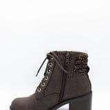 Soda Henry Knit Ankle Lace Up Booties for Women in Brown