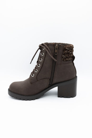 Soda Henry Knit Ankle Lace Up Booties for Women in Brown