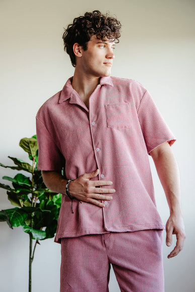 Corduroy Button Up Shirt for Men in Coral