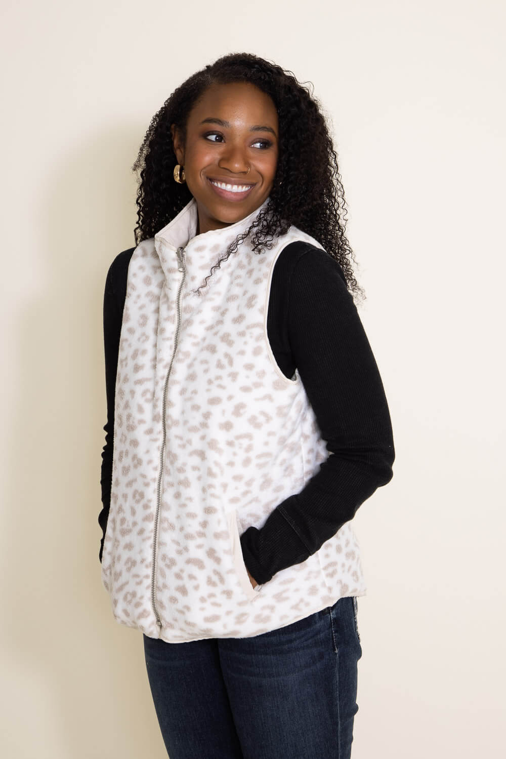 White Quilted Reversible Sherpa Vest - Inner Balance Massage