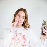 Very Mindful Very Demure Cake Oversized Graphic Sweatshirt for Women in White