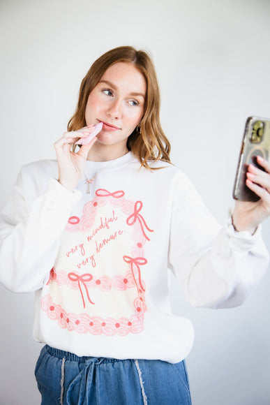 Very Mindful Very Demure Cake Oversized Graphic Sweatshirt for Women in White