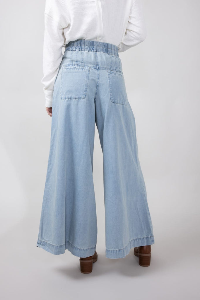 Yoke Pintuck Wide Leg Denim Pants for Women | MAP2991-DENIM – Glik's