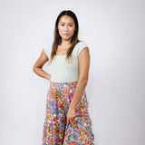 Tiered Floral Beach Pant for Women in White Multi