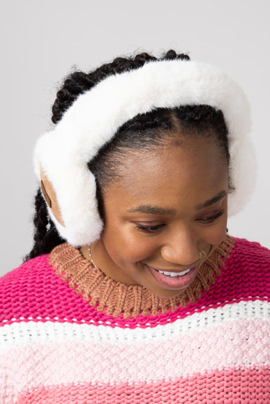 C.C. Faux Fur Earmuffs for Women in Ivory/Camel