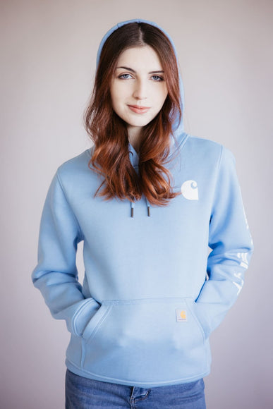 Carhartt Logo Sleeve Midweight Hoodie for Women in Sky Blue