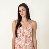 Floral Tiered Mini Dress for Women in Ivory Pink