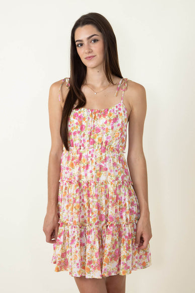 Floral Tiered Mini Dress for Women in Ivory Pink