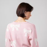 White Bow Sweater for Women in Pink