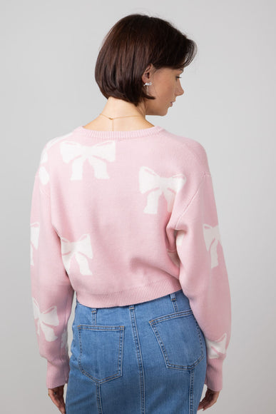 White Bow Sweater for Women in Pink