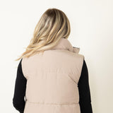 Love Tree Cropped Reversible Puffer Vest for Women in Black/Beige