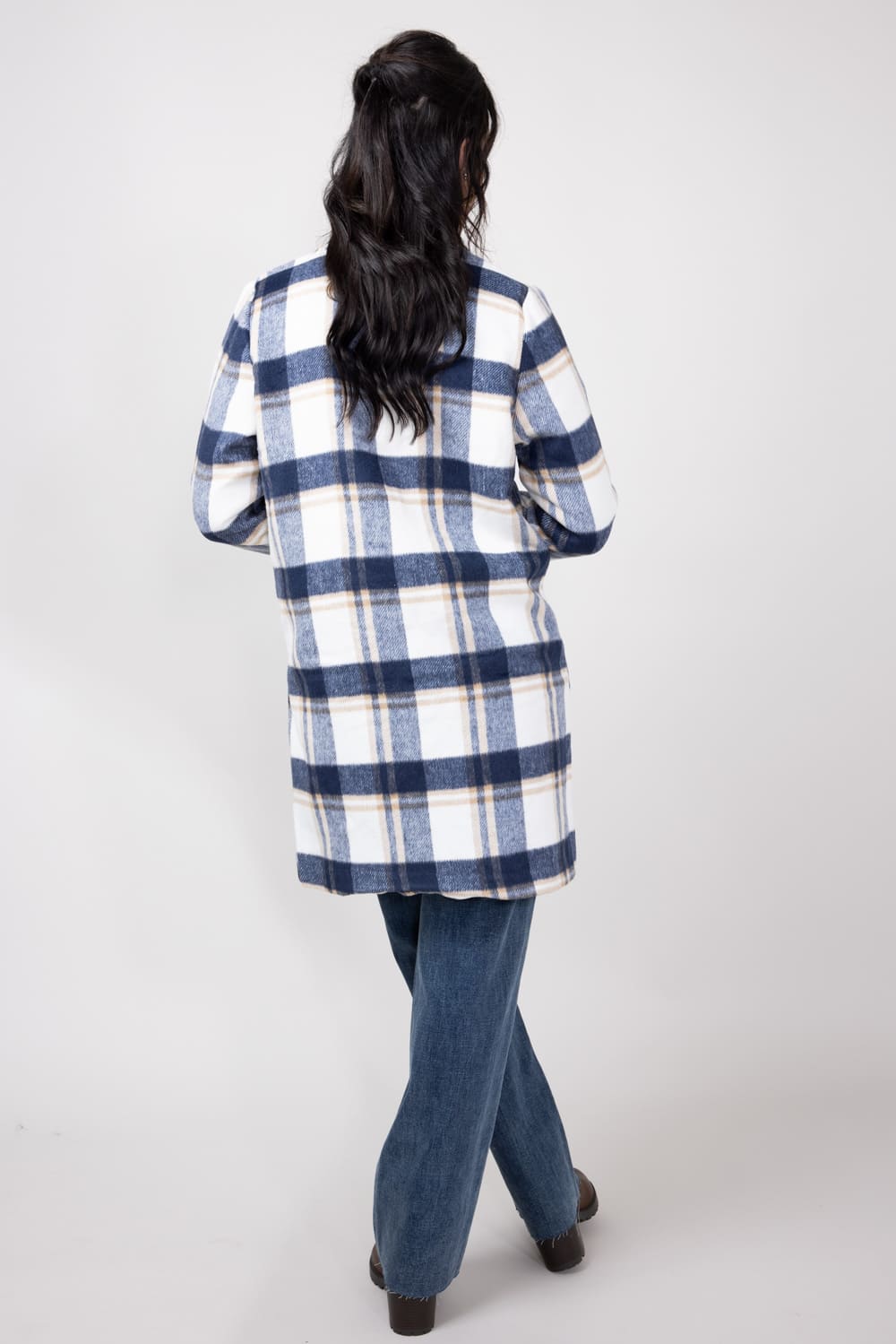 Love Tree Plaid Full Length Coat for Women in Navy 80173JH NAVY Glik s