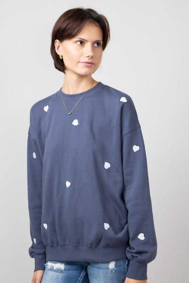 1897 Active Heart Embroidery Sweatshirt for Women in Blue