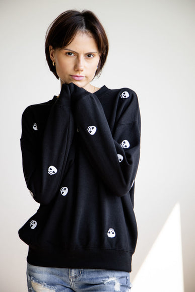 1897 Active Skull Embroidery Sweatshirt for Women in Black