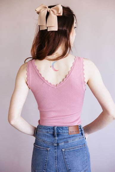 Scallop Tank Top for Women in Dusty Pink