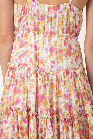 Floral Tiered Mini Dress for Women in Ivory Pink