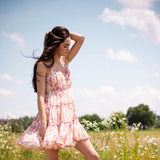 Floral Tiered Mini Dress for Women in Ivory Pink