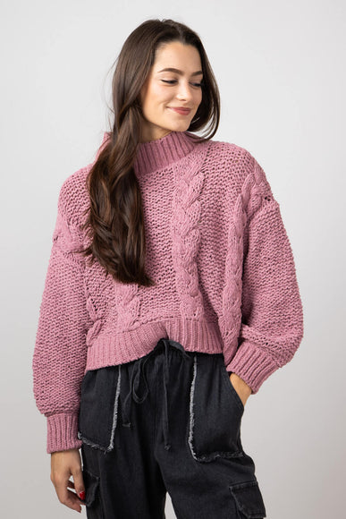 Simply Southern Braid Cropped Sweater for Women in Plum