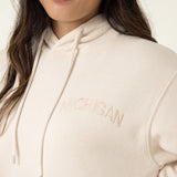 1897 Active Michigan Embroidered Hoodie for Women in Cream