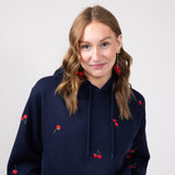 1897 Active All Over Cherry Embroidered Hoodie for Women in Navy