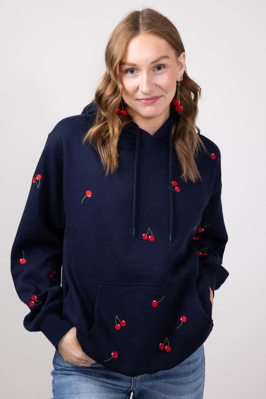 1897 Active All Over Cherry Embroidered Hoodie for Women in Navy