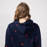 1897 Active All Over Cherry Embroidered Hoodie for Women in Navy