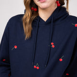 1897 Active All Over Cherry Embroidered Hoodie for Women in Navy