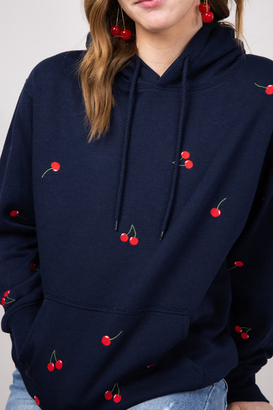 1897 Active All Over Cherry Embroidered Hoodie for Women in Navy