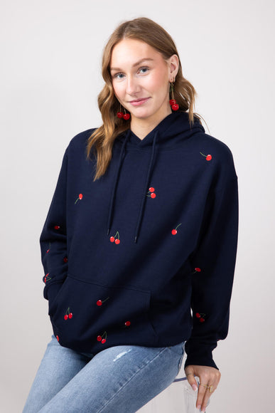 1897 Active All Over Cherry Embroidered Hoodie for Women in Navy