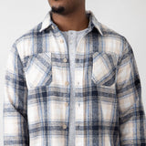 Brooklyn Cloth Heavy Flannel Shacket for Men in Blue/Cream