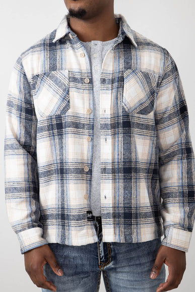 Brooklyn Cloth Heavy Flannel Shacket for Men in Blue/Cream