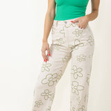 Bailey Rose Wide Leg Floral Printed Pants for Women in Olive