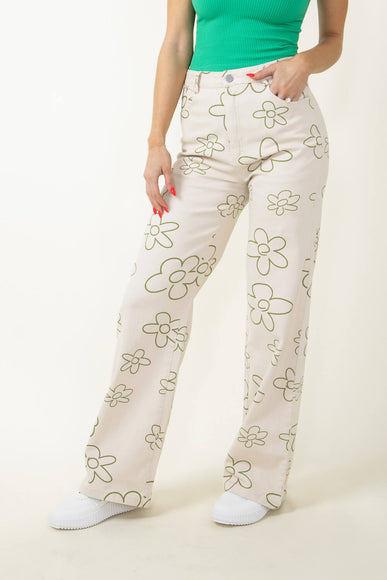 Bailey Rose Wide Leg Floral Printed Pants for Women in Olive