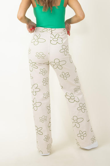 Bailey Rose Wide Leg Floral Printed Pants for Women in Olive