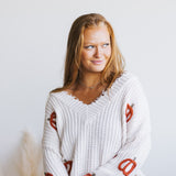 Pumpkin Patch V-Neck Frayed Sweater for Women in Ivory