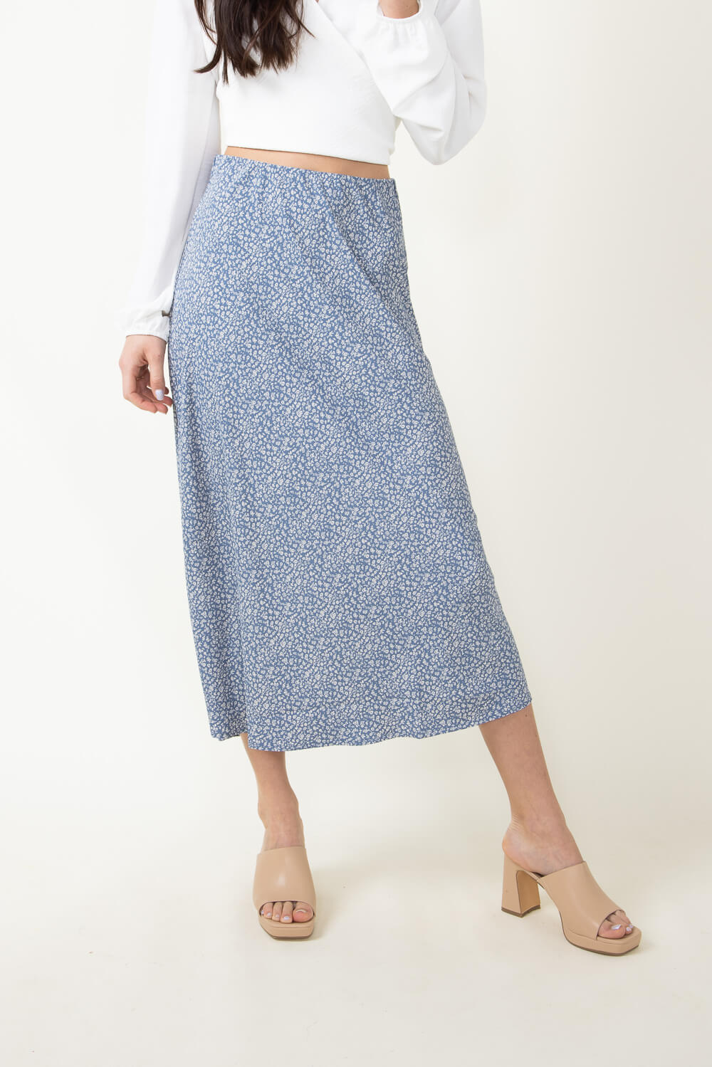 Ditsy Floral Midi Skirt for Women in Blue 71120 SKYBLUE Glik s