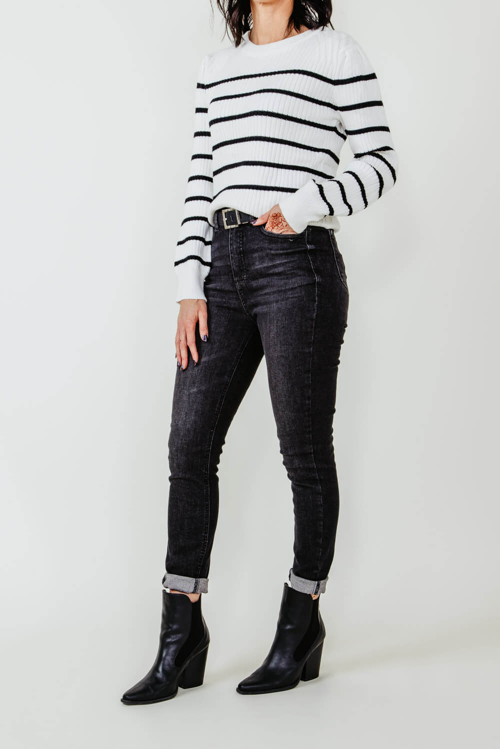 High Rise Tummy Control Skinny Judy Blue Jeans in Washed Black – happily  ever co