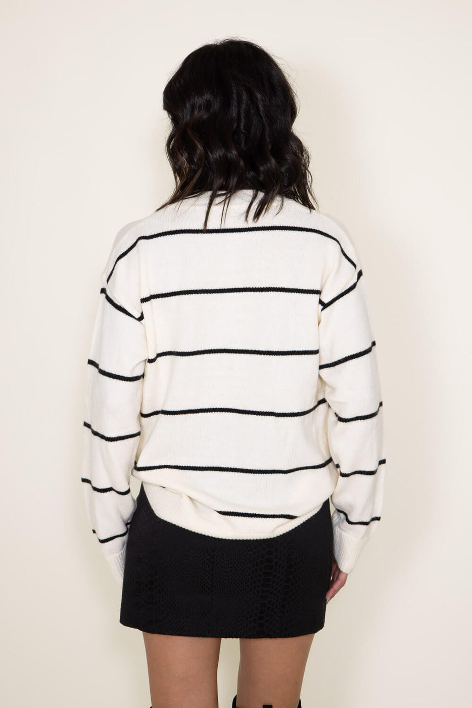 Majesda® - Striped Rabbit Silhouette Jacquard Knit Sweater