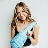 Quilted Puffer Sling Bag for Women in Aqua