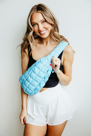 Quilted Puffer Sling Bag for Women in Aqua