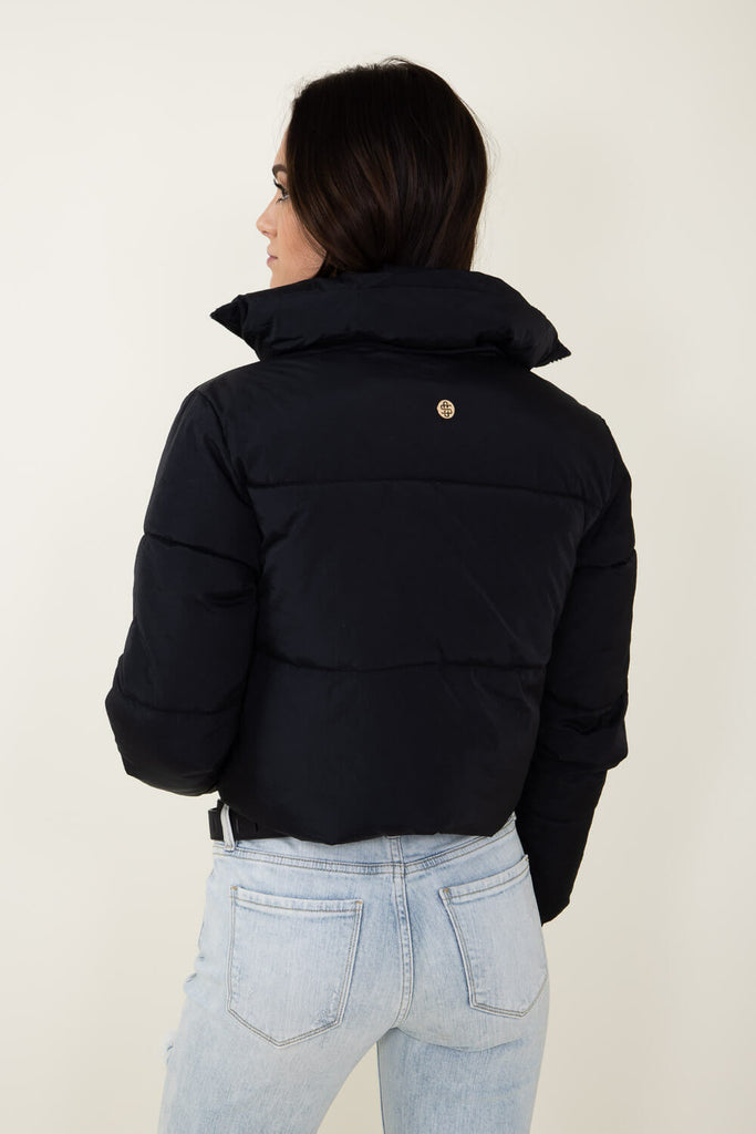 Women White Fur Shoulder Crop Puffer Jacket