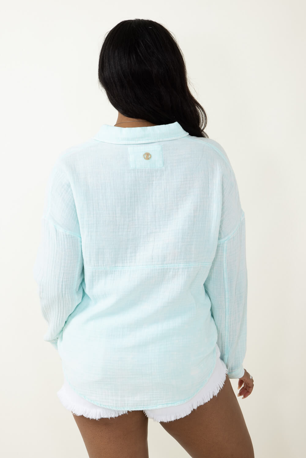 Simply Southern, Tops, Womens Simply Southern Fishing Dock Gingham Aqua  Vented Back Button Down Shirt M